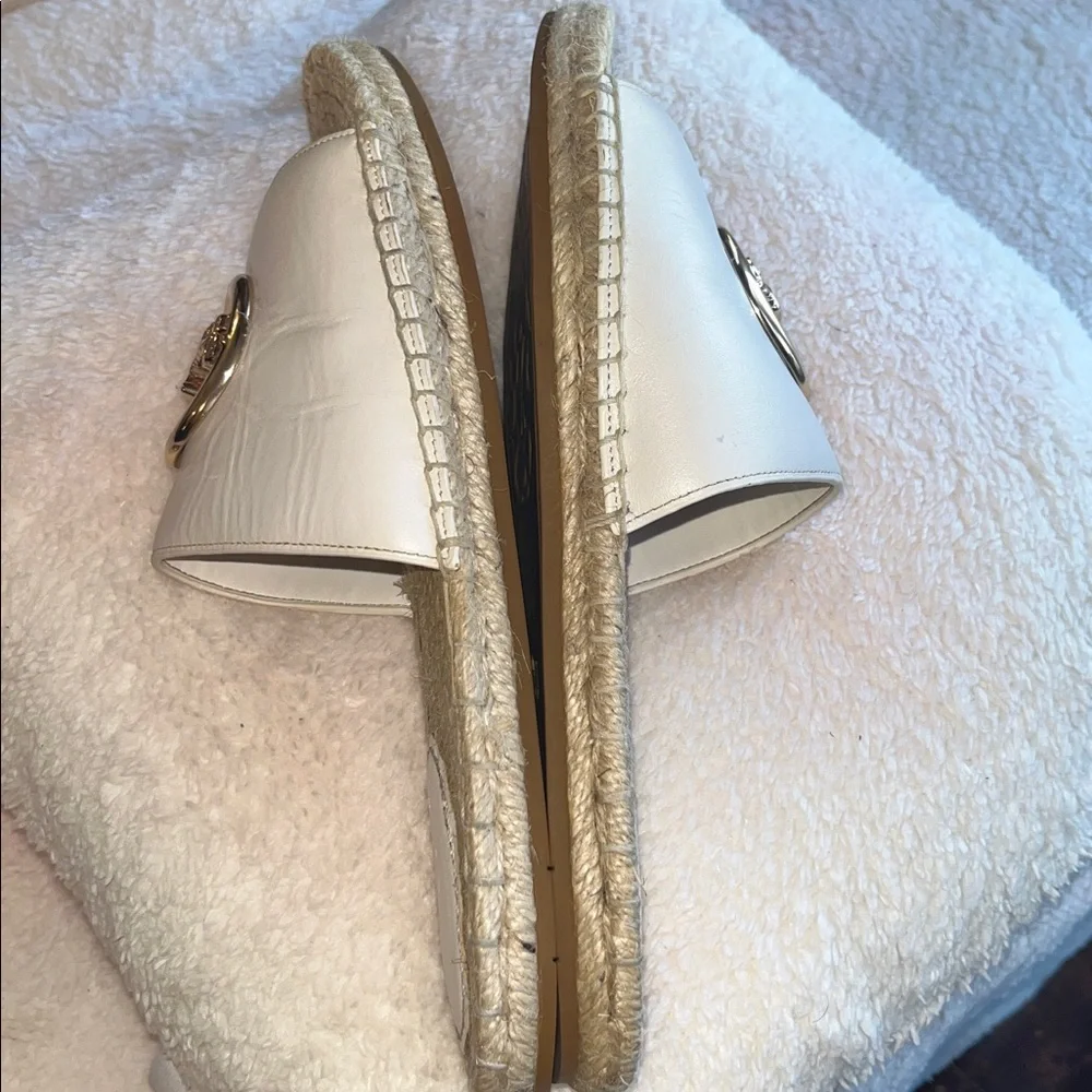 Coach Women's Cream Espadrille Slides with Gold Accent